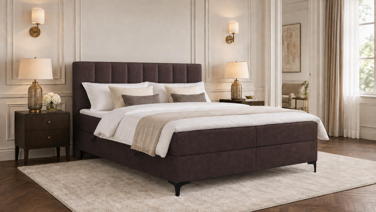 BOXSPRINGBETT LASARD mit Topper und Bettkasten, Dunkelbraun, 180x200 cm - Dunkelbraun, Textil (180/200cm) - KS Home Concept