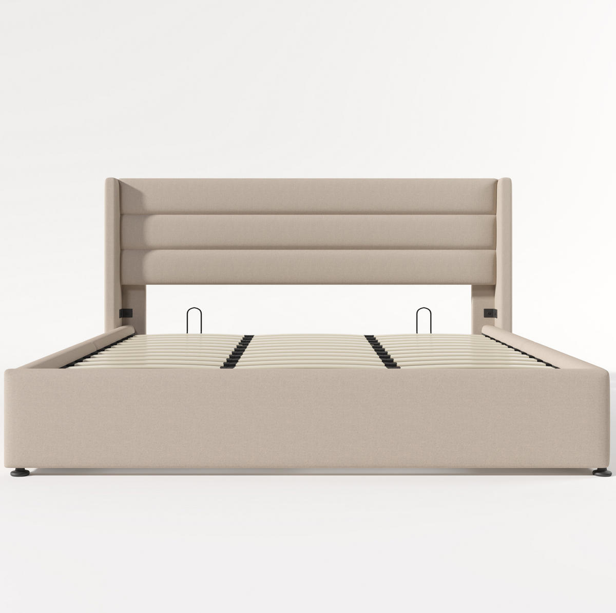 POLSTERBETT aus Leinen 180x200 cm Beige mit hydraulischem Bettkasten - Beige, Textil (180/200cm) - IVMEU