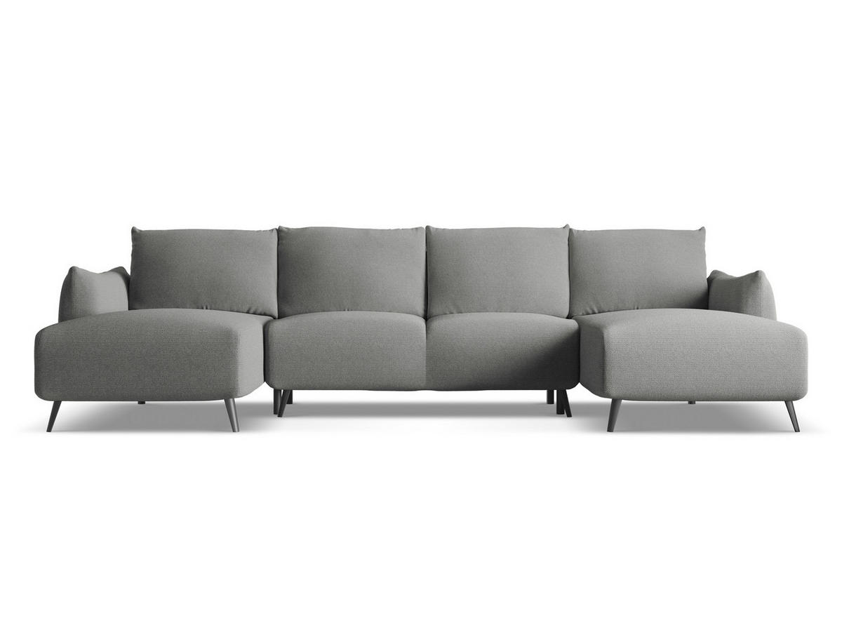 WOHNLANDSCHAFT Chenille Stoff Grau - Schieferfarben/Schwarz, Textil/Metall (317/86/162cm) - Makamii