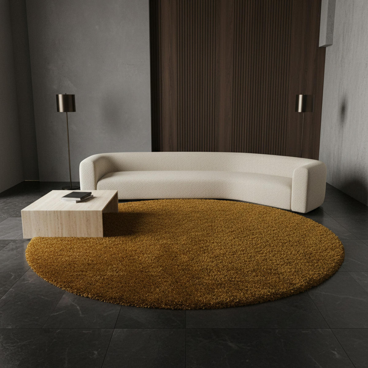TEPPICH Hochflor Shaggy Uni-Look Polypropylen Wohnzimmer Gold Rund 200x200 - Goldfarben, Textil (200/200cm) - KADIMA DESIGN