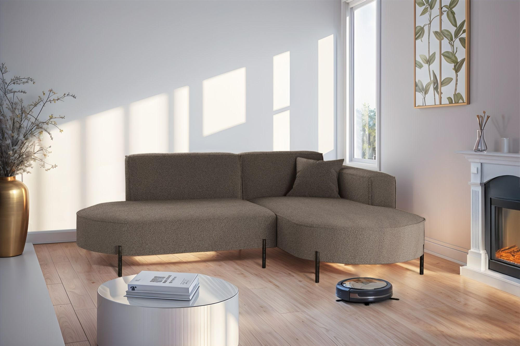 ECKSOFA Valencia Xs - Braun, Holzwerkstoff/Textil (236/165cm) - Fun Möbel