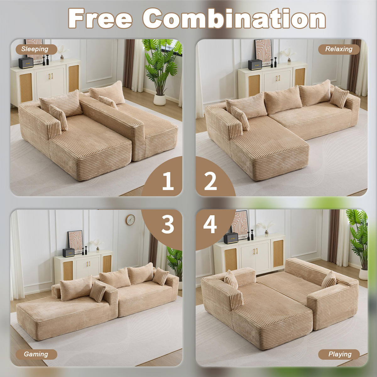 SOFA L-Form 2-tlg. Cord Beige - Beige, Kunststoff (179/279cm) - Meubliv