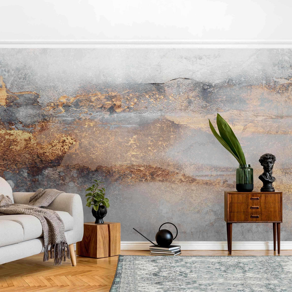 FOTOTAPETE Gold-Grauer Nebel 288/190 cm - Grau, Papier (288/190cm) - Bilderwelten