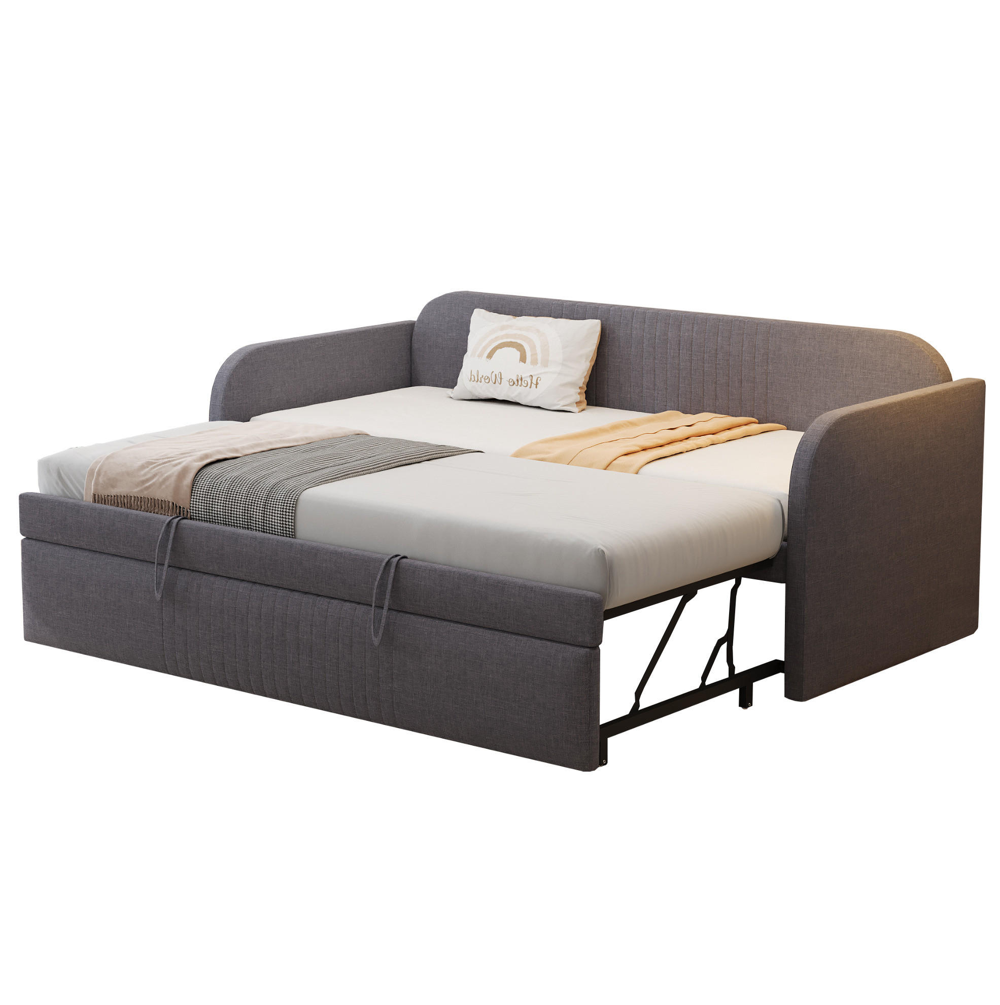 SCHLAFSOFA 90/190 cm – mit Lattenrost, ausziehbar auf 180/190 cm - Grau, Leder (200.5/86/99cm) - BEAOK