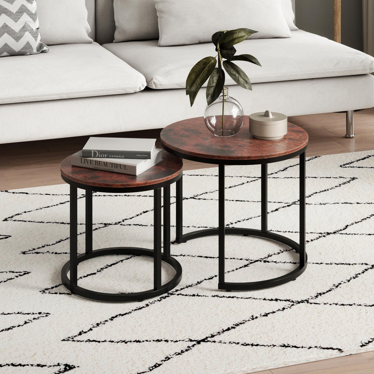 COUCHTISCH 2ER Set rund Eiche dunkel - Braun, Holzwerkstoff (50/50/42.5cm) - Home Collective