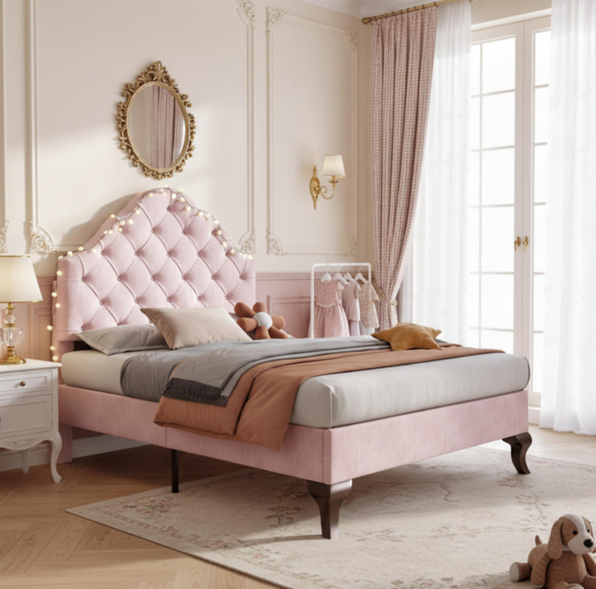 POLSTERBETT 90/200 cm Pink aus Samt mit höhenverstellbarem Kopfteil - Rosa, Textil (90/200cm) - OKMYHOME
