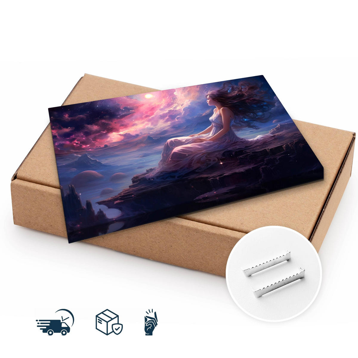 LEINWANDBILD Märchenland Frau Abstraktion 90cm x 60cm - Blau/Violett, Textil (90/60cm) - Muralo