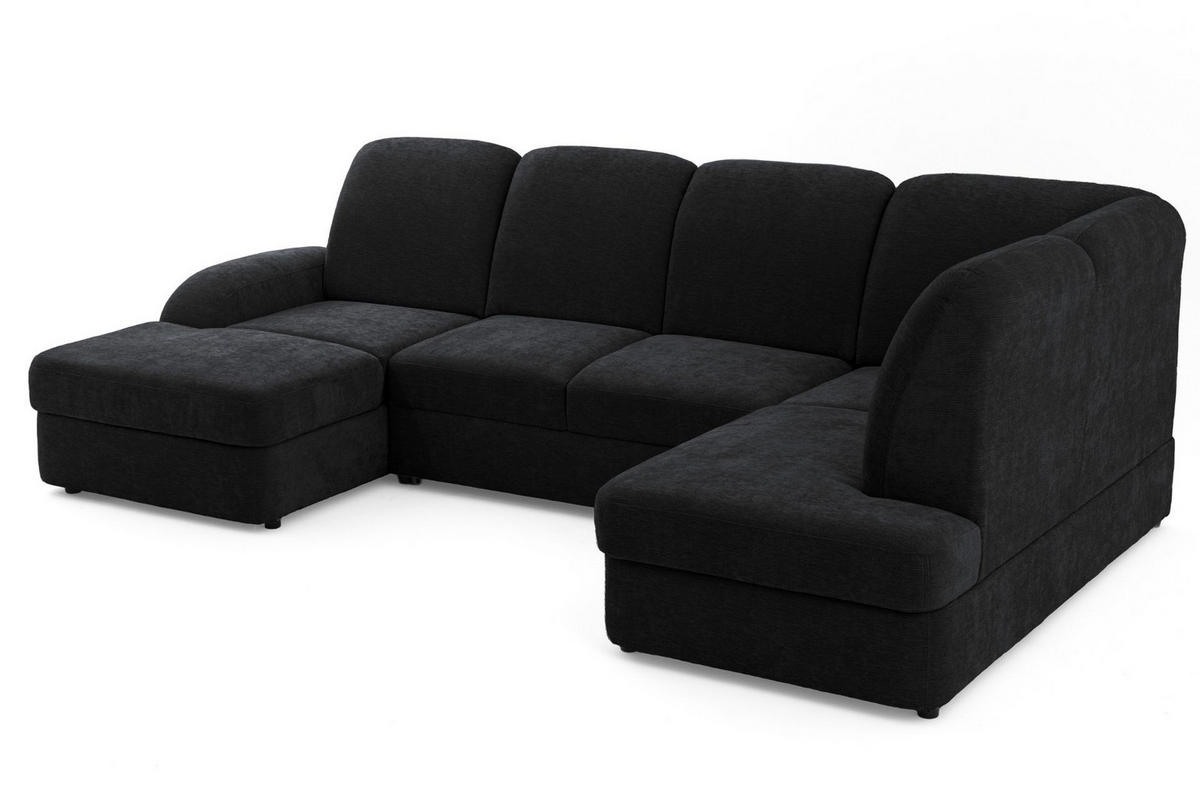 ECKSOFA VIBE U Rechts mit Schlaffunktion 129x263 Chenille Anthrazit - Anthrazit/Schwarz, Holz/Kunststoff (186/102/280cm) - Muffo