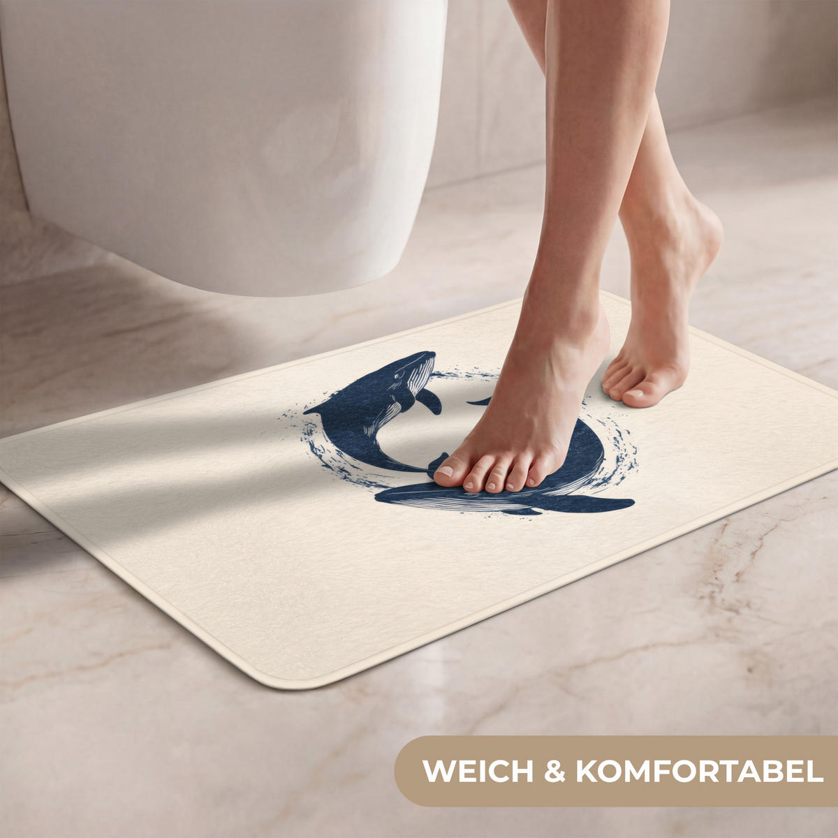 WC PŘEDLOŽKA Velryby - Stříkance - Kruh - Tmavě modrá 60x40 cm - tmavě modrá, textil/plast (60/1cm) - OnlyWow