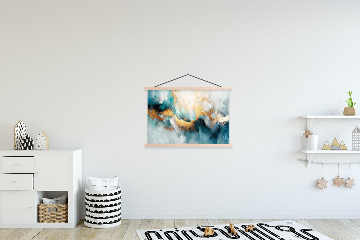 POSTER Abstrakt - Kunst - Gold - Blau 90x60 cm - Petrol, Textil (90/60/0.15cm) - MuchoWow