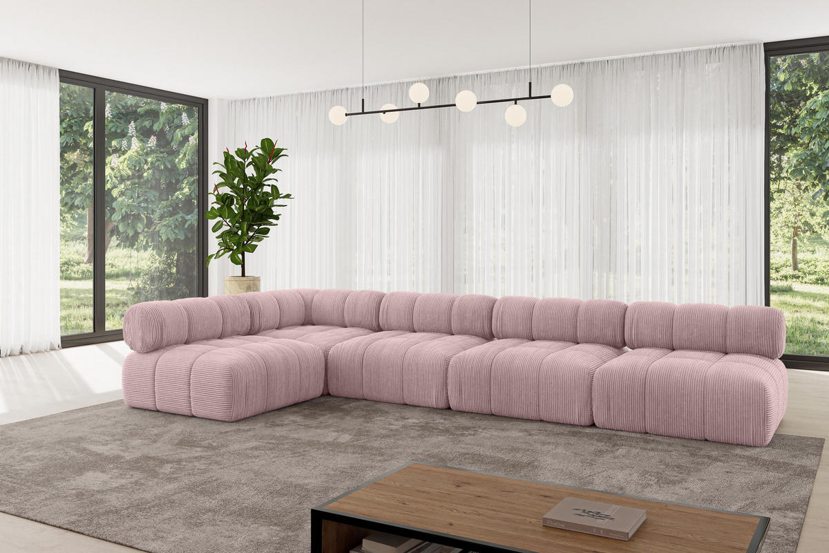 ECKSOFA modulares Sofa Samaro-L3 - 380x190x70 cm Rosa Cord - Rosa, Holzwerkstoff/Textil (380/190cm) - ALTDECOR