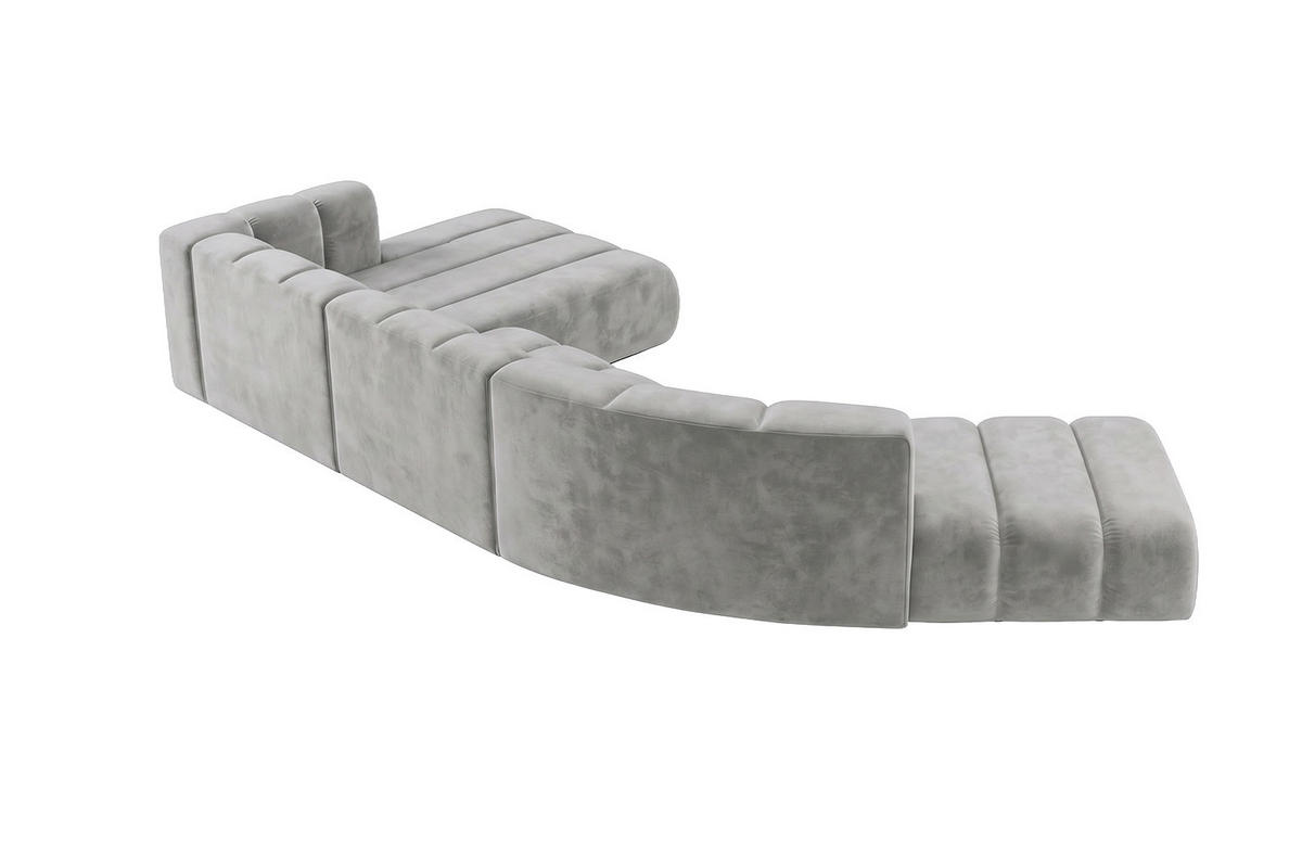 ECKSOFA Modulares In L-Form, Velvet-Stoff Riviera, Grau, Links, GRAND Round - Grau, Holz (445/179cm) - Kaiser Möbel