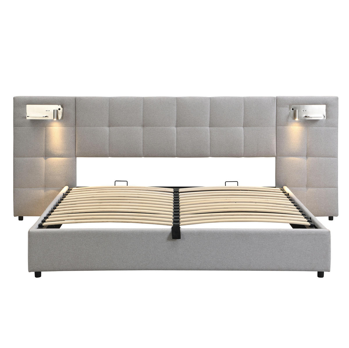 POLSTERBETT 180/200 cm Grau aus Leinen mit Stauraum - Grau, Textil (180/200cm) - OKMYHOME