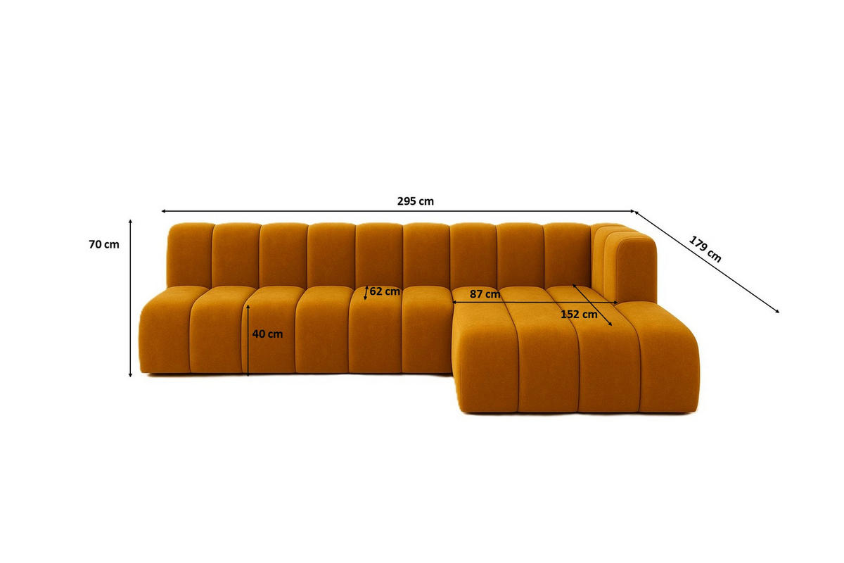ECKSOFA GRAND L 295 cm, Stoff Salvador, Gelb, Rechts - Gelb, Holz (295/179cm) - Kaiser Möbel