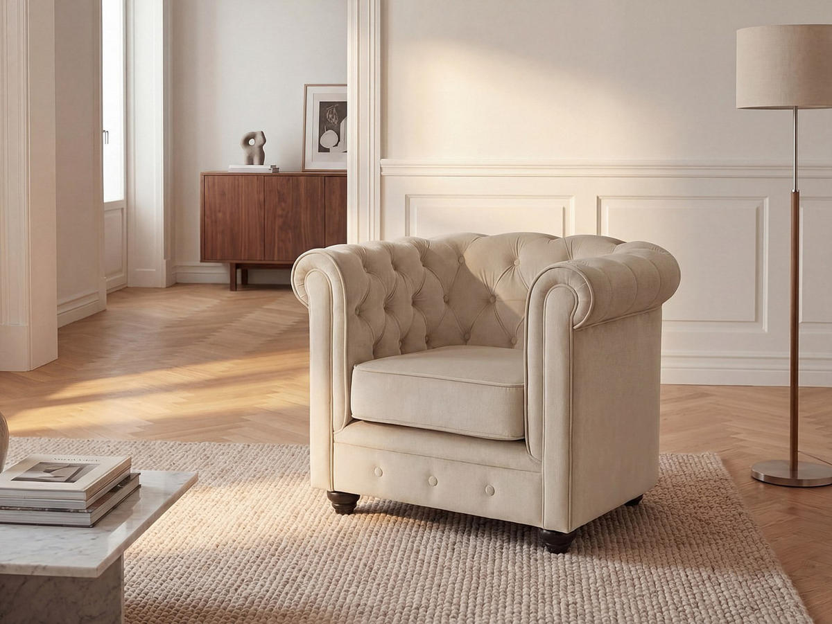 SESSEL mit gerader Rückenlehne - 1 Person - Samt, Stoff - Beige - - Beige, Textil (82/72/78cm) - Vente-Unique