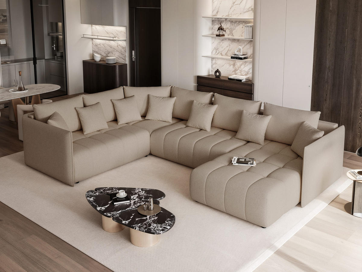 WOHNLANDSCHAFT LORISSE mit Schlaffunktion und Bettkasten Beige - Beige, Holzwerkstoff/Kunststoff (300/85/90cm) - Idohome