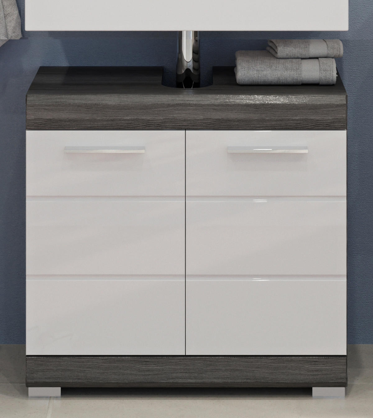 WASCHBECKENUNTERSCHRANK weiß Hochglanz, grau 60 cm - Weiß Hochglanz/Silberfarben, Holzwerkstoff/Kunststoff (60/56/34cm) - Inn.Furn