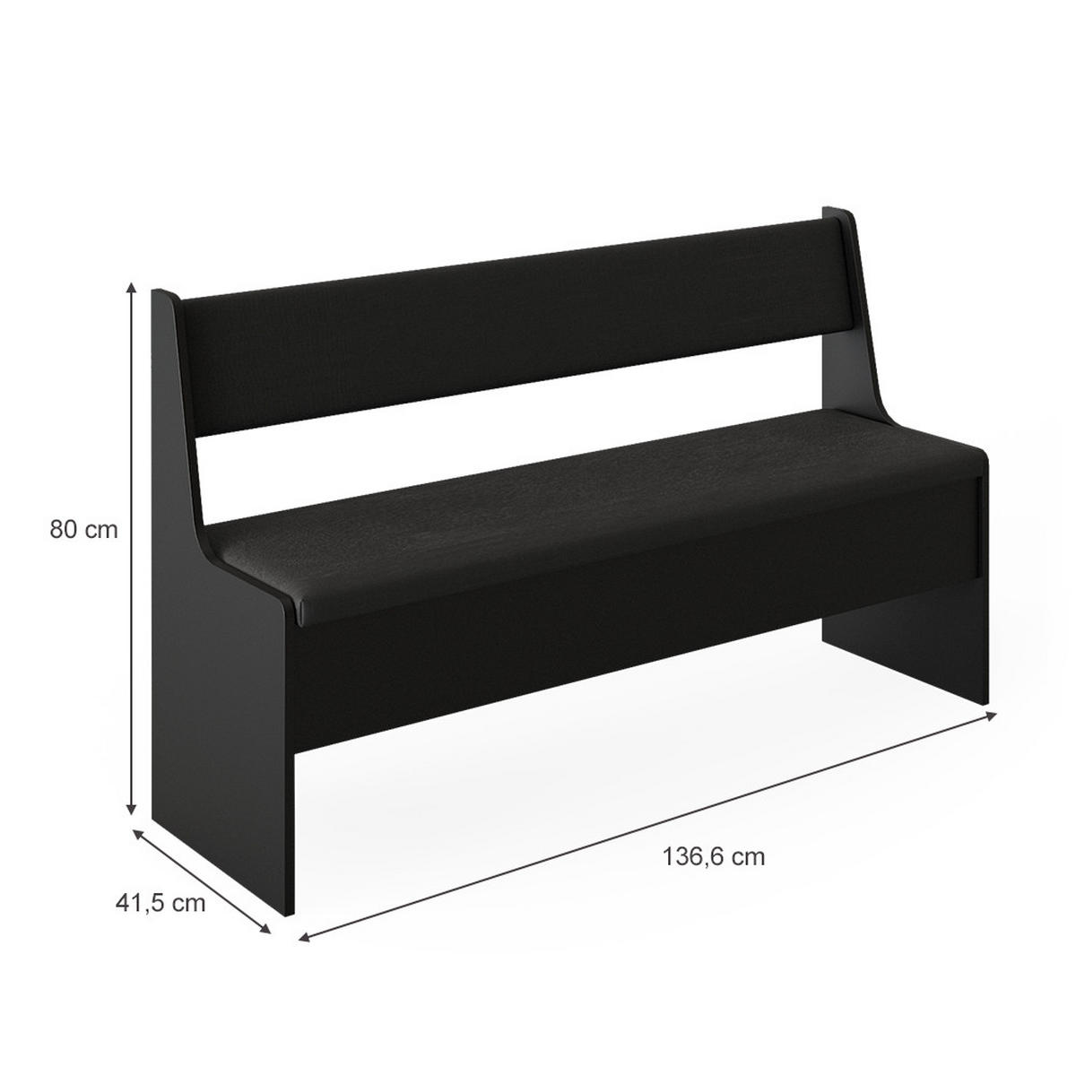 ESSZIMMER-BANK Roman Schwarz 136.6 x 41.5 cm - Schwarz, Holzwerkstoff (41.5/80/136.6cm) - Vicco