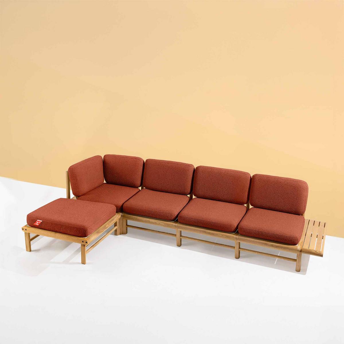 LOUNGESOFA ATREDA links - Orange, Holz/Textil (315/80/150cm) - KONSIMO®