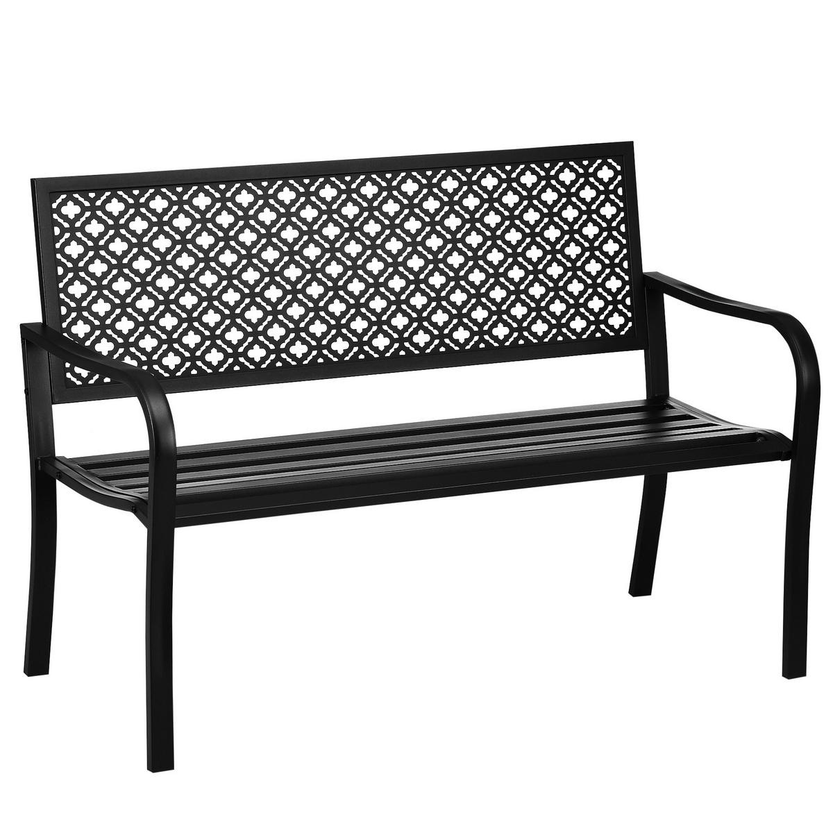 SITZBANK MIT BLUMENMUSTER, max. 240 kg, 127 x 63 x 83 cm, Stahl, Schwarz - Schwarz, Metall (63/83/127cm) - Outsunny