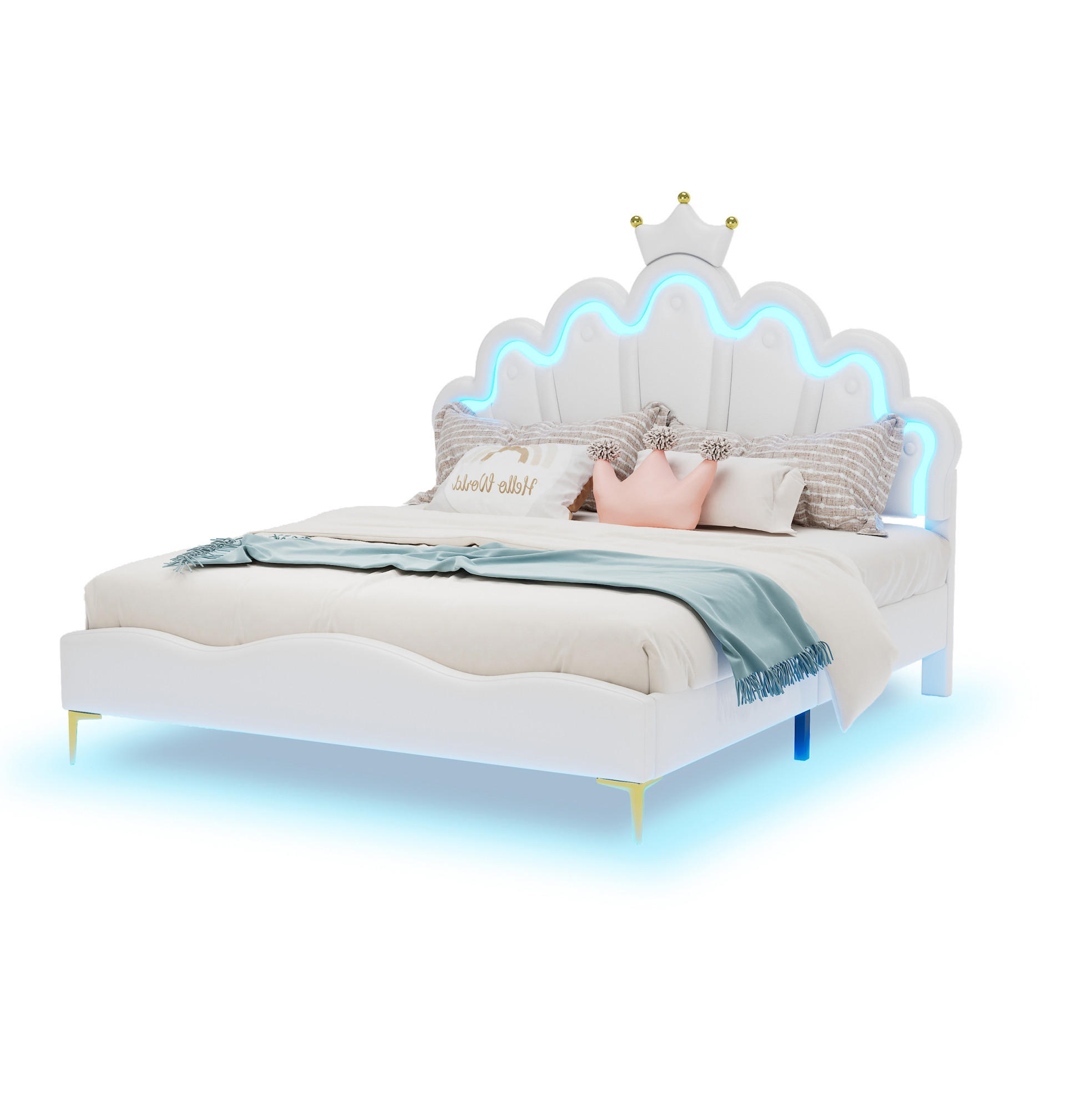POLSTERBETT 140/200 cm Weiß aus PU-Kunstleder mit LED-Beleuchtung - Weiß, Kunststoff (140/200cm) - OKMYHOME
