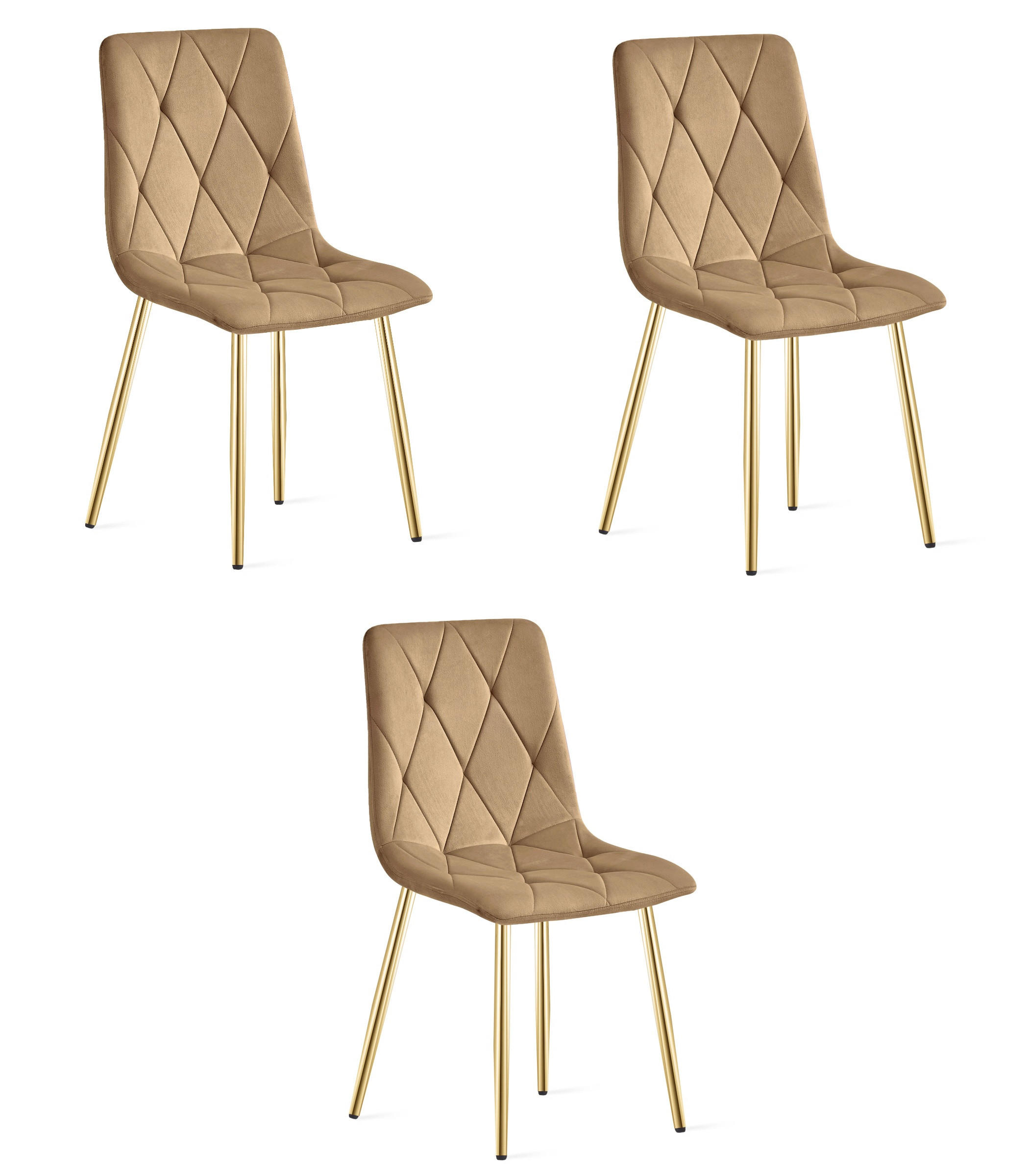 ESSZIMMERSTUHL 3-er Set TYRA brauner Sitz, goldene Beine - Goldfarben/Braun, Textil (44.5/87/54.5cm) - Valora