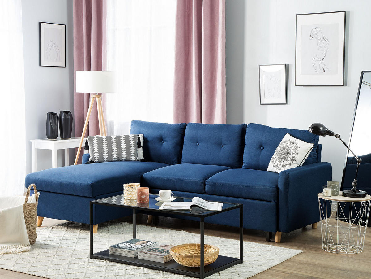 ECKSOFA Polsterbezug Marineblau linksseitig Flakk - Hellblau, Textil (232/147cm) - Beliani