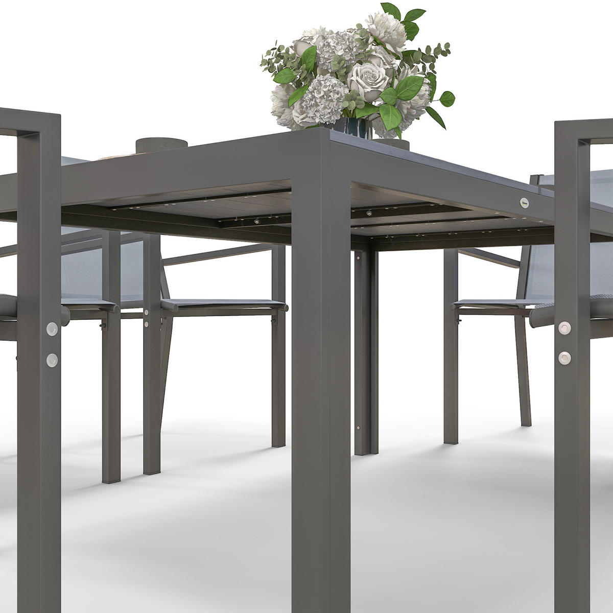 GARTENTISCHGRUPPE DE-18096 7-teilig, Tisch mit Kunstholz Grau - Dunkelgrau, Metall - ComfortXL