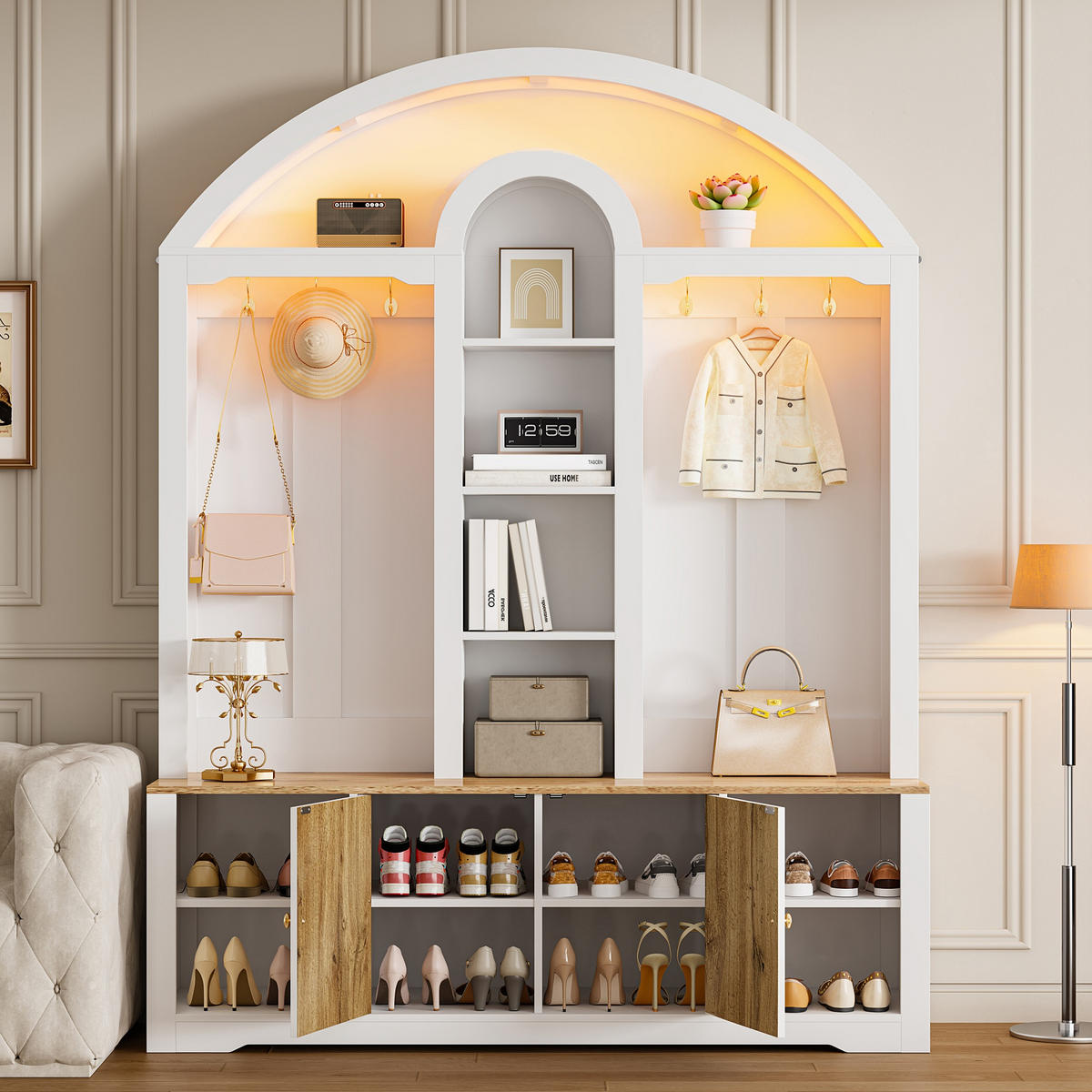 GARDEROBENSCHRANK Schuhregal Haken MDF - Weiß, Holz (150/195/40cm) - Fortuna Lai