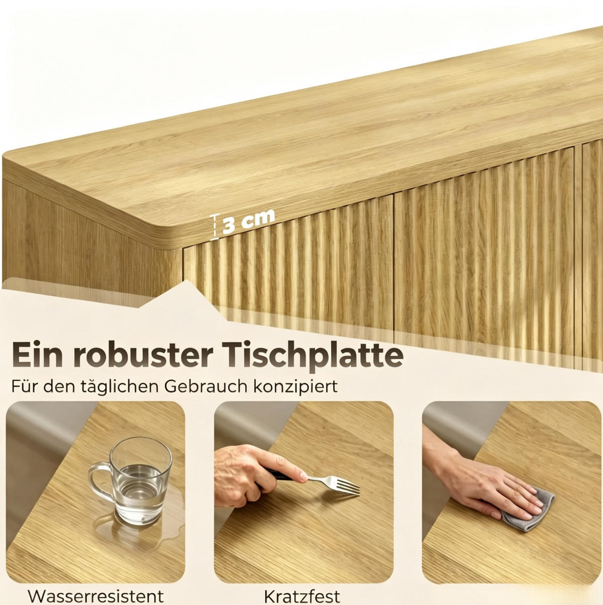 SIDEBOARD in Eiche-Optik 147x40x77 cm mit 4 Türen und verstellbaren Einlegeböden - Eichefarben, Holzwerkstoff (40/77/147cm) - IVMEU