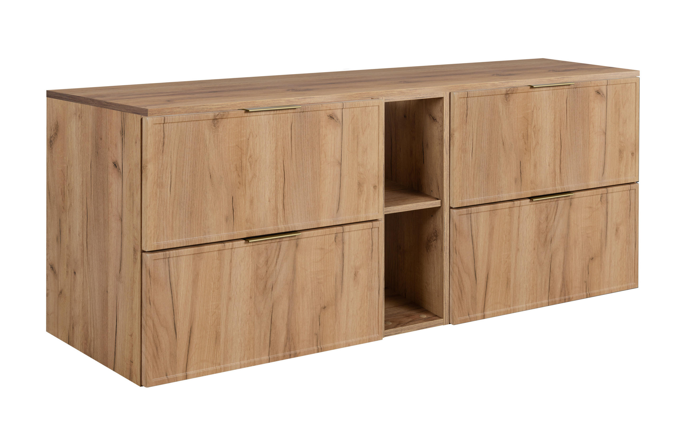 BADEZIMMERSCHRANK, Craft-Eiche, Goldene Griffe, 180 ( 2 x 80 + 20) x 46 x 57 cm - Eichefarben/Goldfarben, Holzwerkstoff/Kunststoff (180/57/46cm) - 3XE LIVING