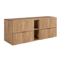 BADEZIMMERSCHRANK, Craft-Eiche, Goldene Griffe, 140 ( 2 x 60 + 20) x 46 x 57 cm - Eichefarben/Goldfarben, Holzwerkstoff/Kunststoff (140/57/46cm) - 3XE LIVING