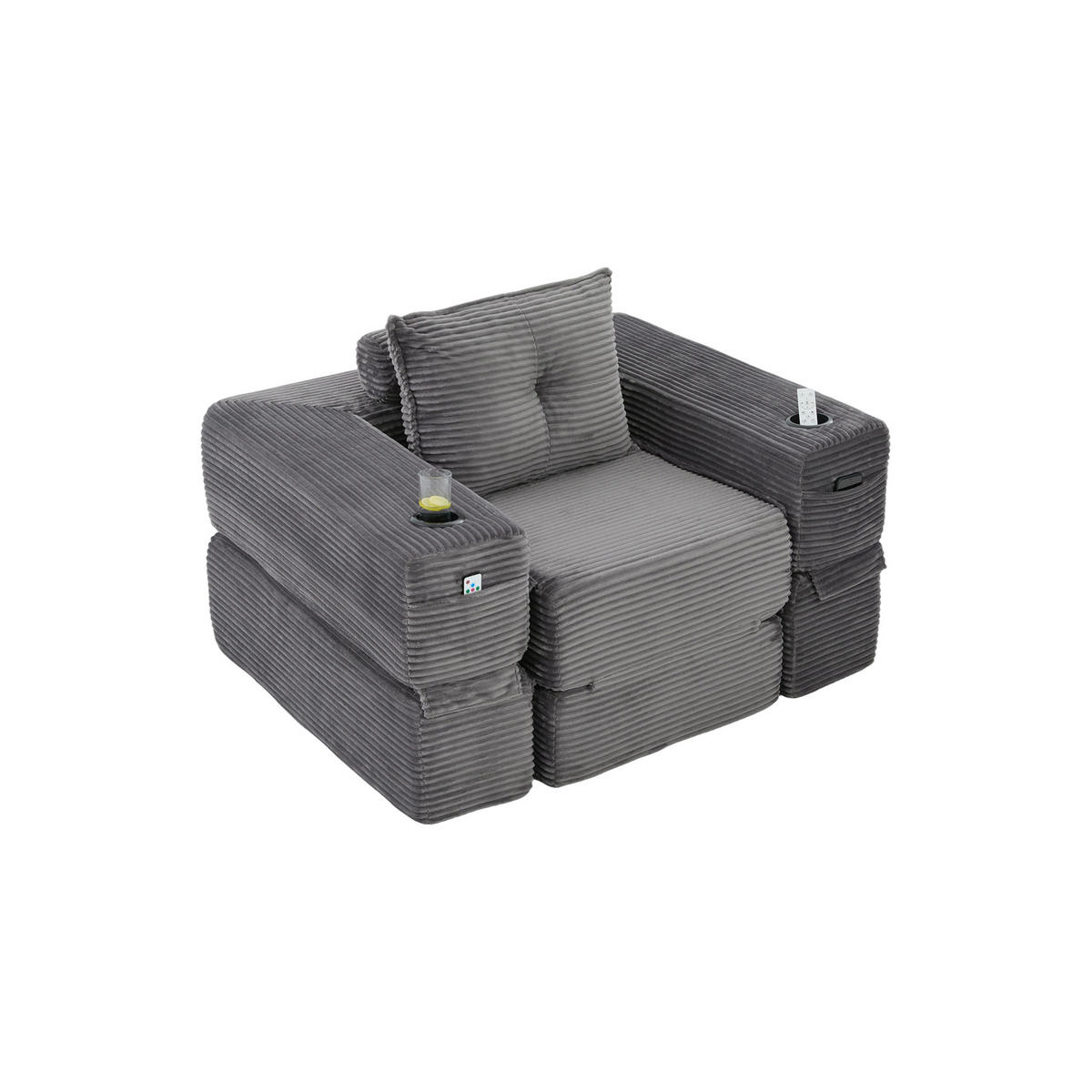 SCHLAFSOFA DE-33602 mit Federkern und Getränkehalter Dunkelgrau - Dunkelgrau, Textil (122/80/98cm) - ComfortXL