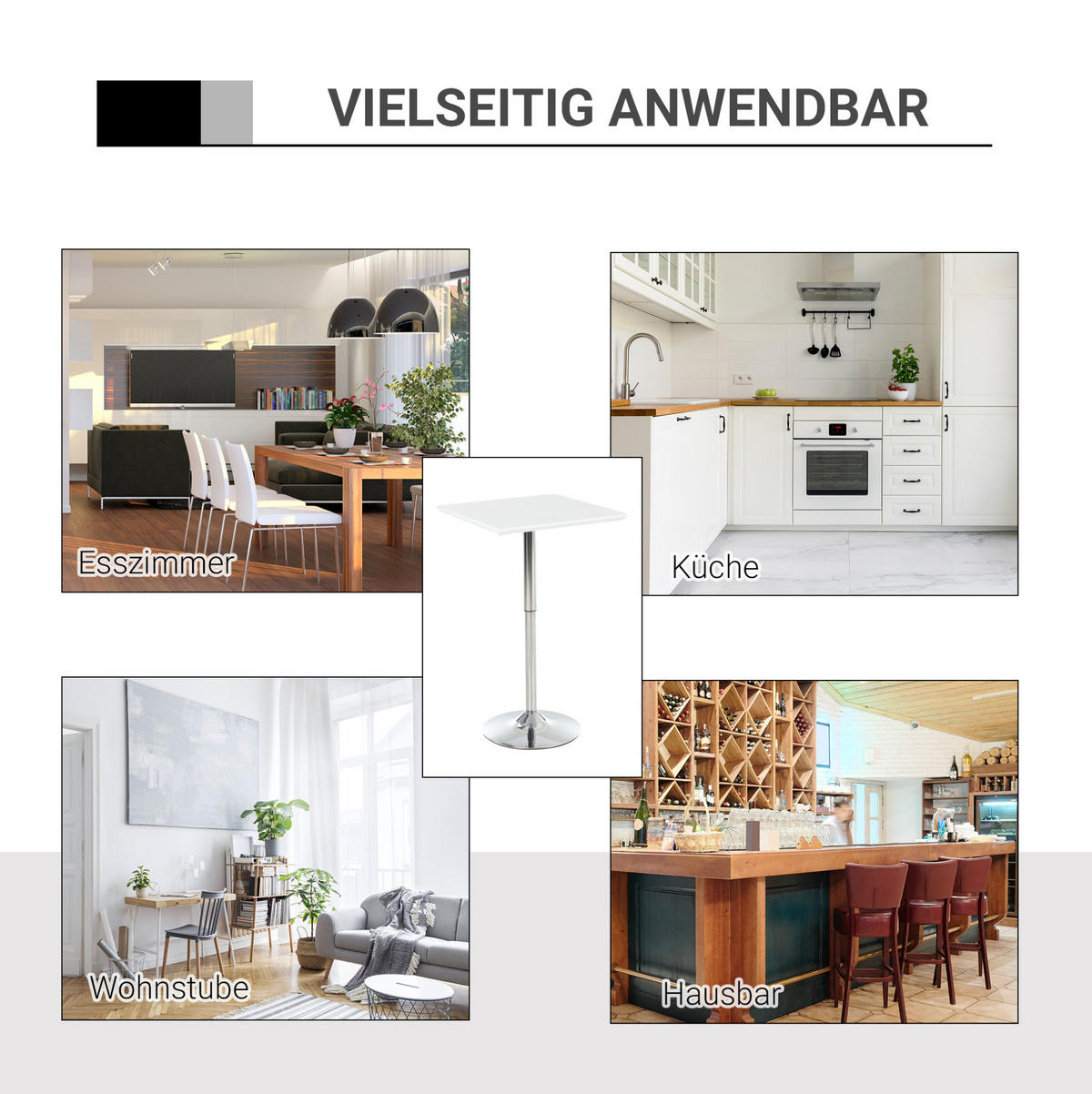 BARTISCH 60/60/69-92 cm höhenverstellbar mit rutschfestem Stahlgestell, Weiß - Weiß, Holzwerkstoff (60/60/92cm) - Redom