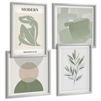 BILDER SET 4er Set - 50x50 cm & 40x60 cm Silberner Rahmen - Stilvolle abstrakte Pflanzengrafiken - Silberfarben, Kunststoff (50/50cm) - TULUP
