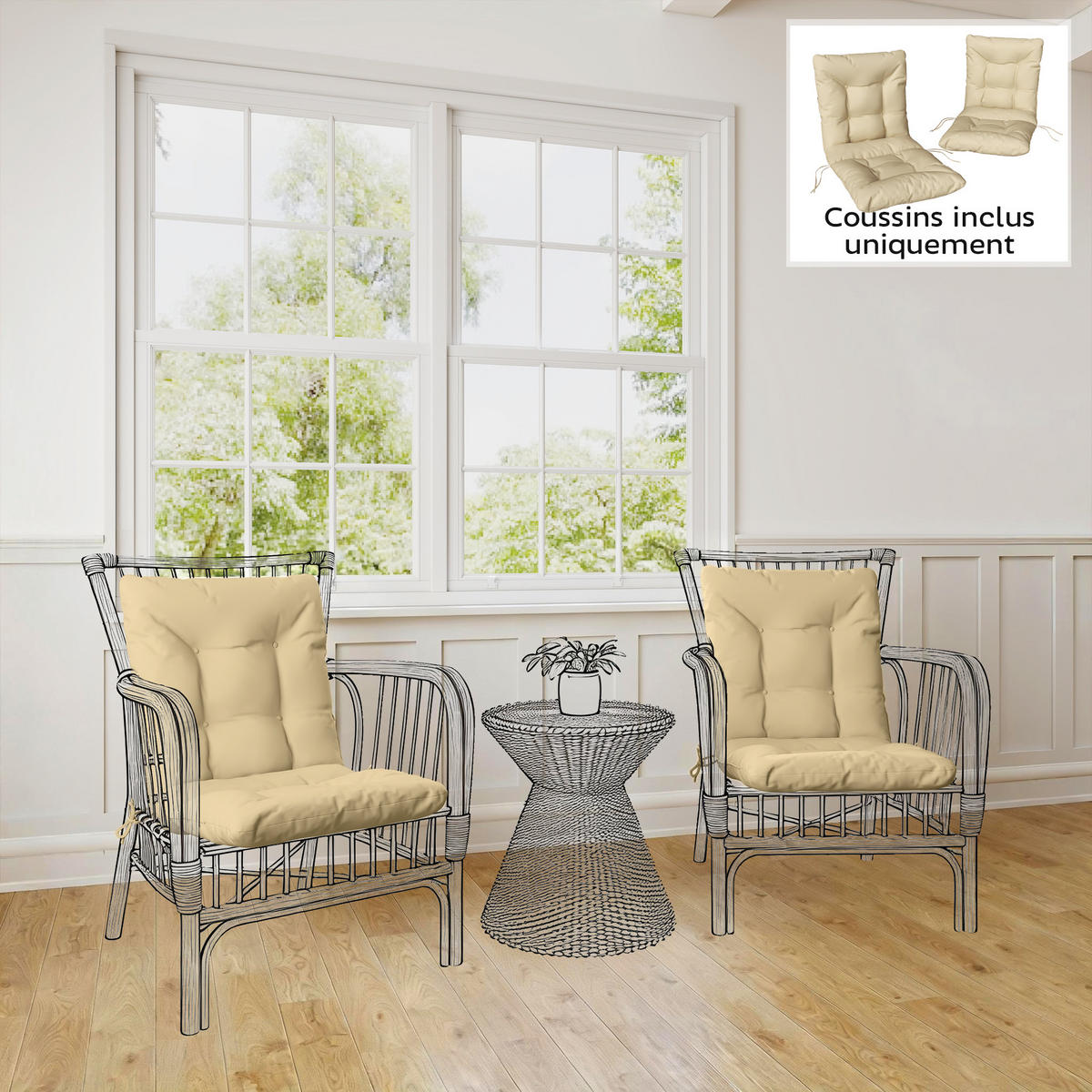 SITZKISSEN 2er-Set DE-16737 Beige - Beige, Textil (120/50/8cm) - ComfortXL