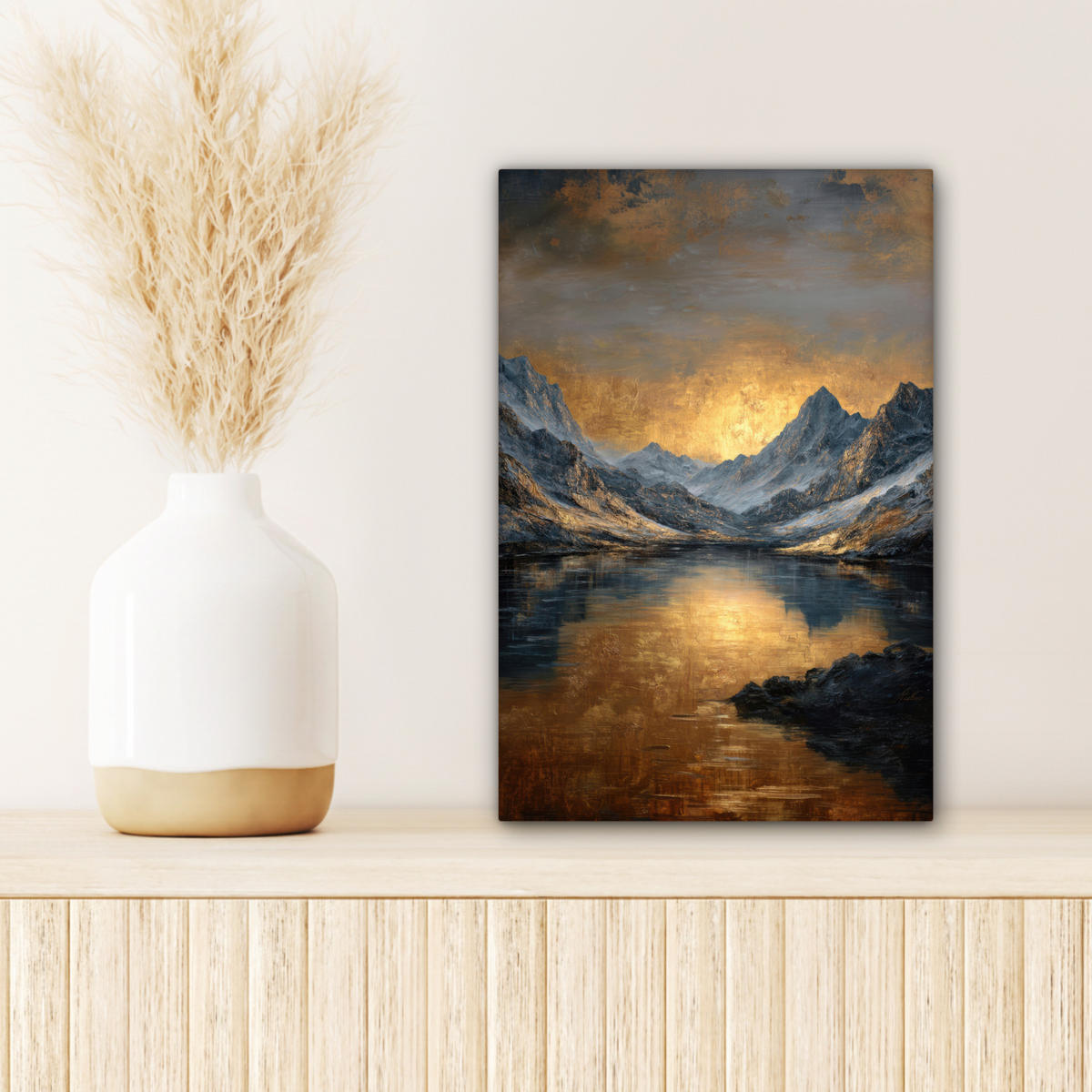 LEINWANDBILD Bergkulisse mit goldenem Sonnenuntergang Deko Wohnzimmer 20x30 cm - Goldfarben, Textil (20/30cm) - MuchoWow