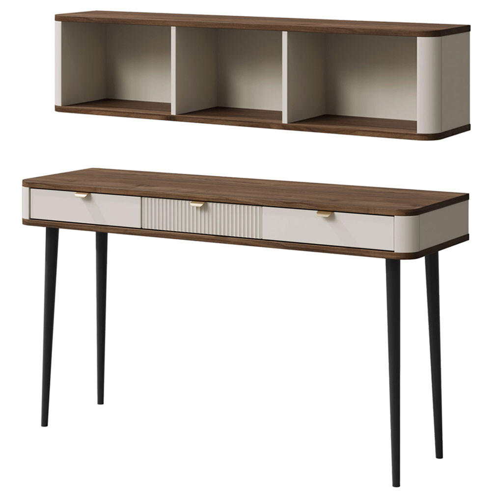 HOME-OFFICE SET Marly (2-tlg) Kaschmir / Walnuss - Beige/Braun, Holz/Holzwerkstoff (40/130/107cm) - Feldmann-Wohnen