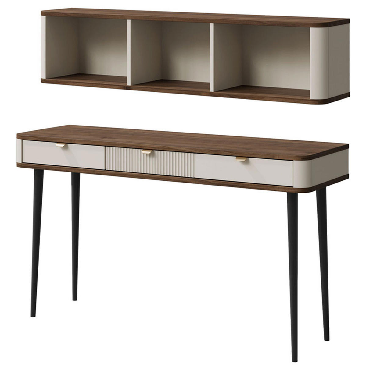 HOME-OFFICE SET Marly (2-tlg) Kaschmir / Walnuss - Beige/Braun, Holz/Holzwerkstoff (40/130/107cm) - Feldmann-Wohnen