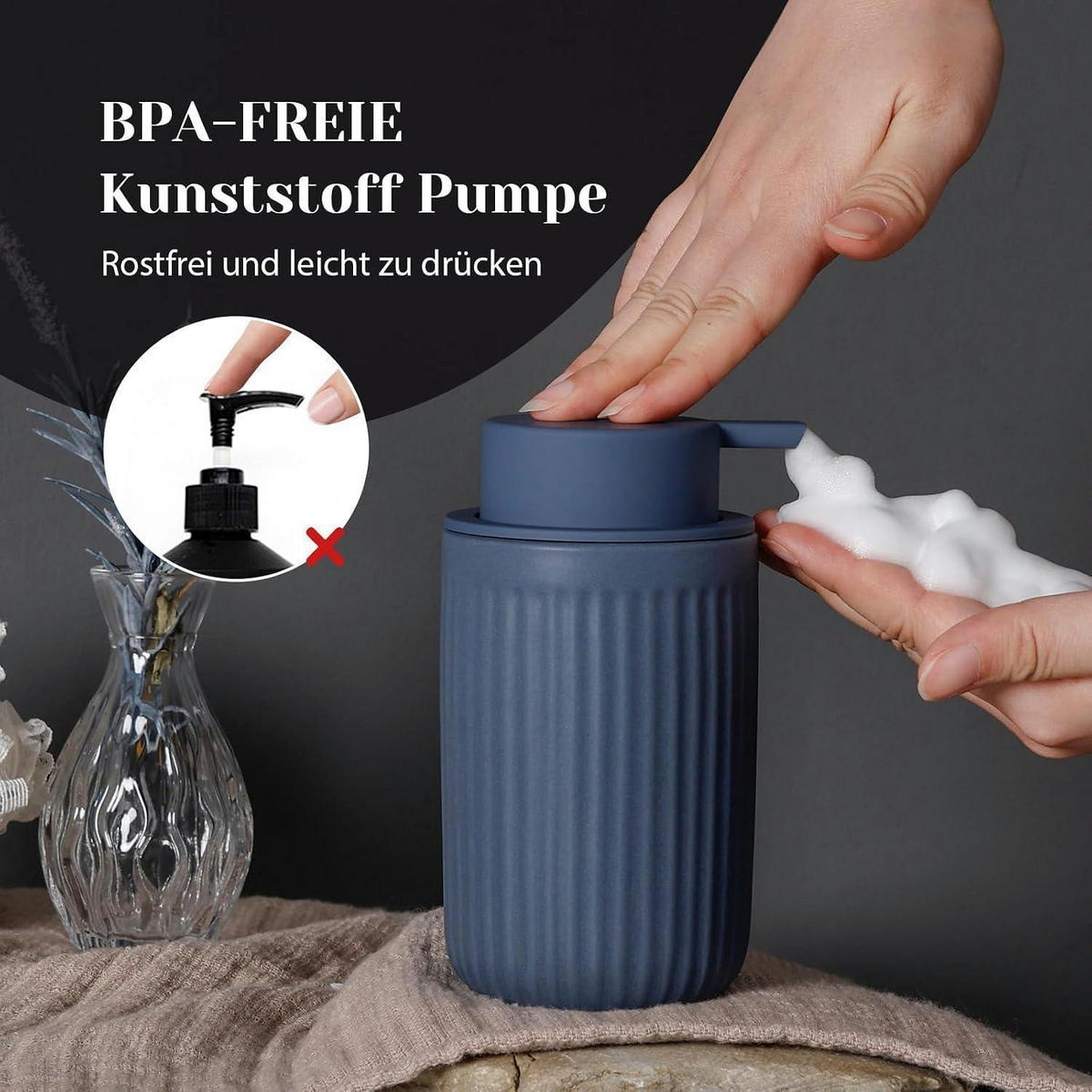 SCHAUMSEIFENSPENDER Keramik Matt Blau 350 ml - Blau, Keramik (7.5/14.5/7.5cm)