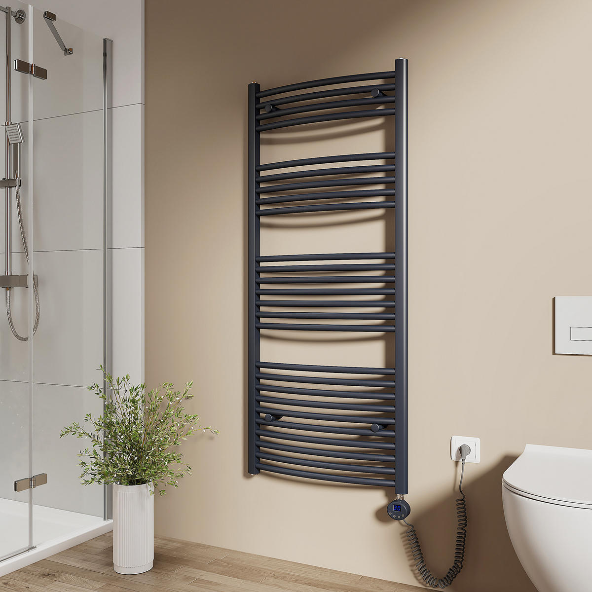 HEIZKÖRPER Elektrisch gebogen 140/60/5,6 cm - Anthrazit, Metall (60/140/5.6cm) - EMKE