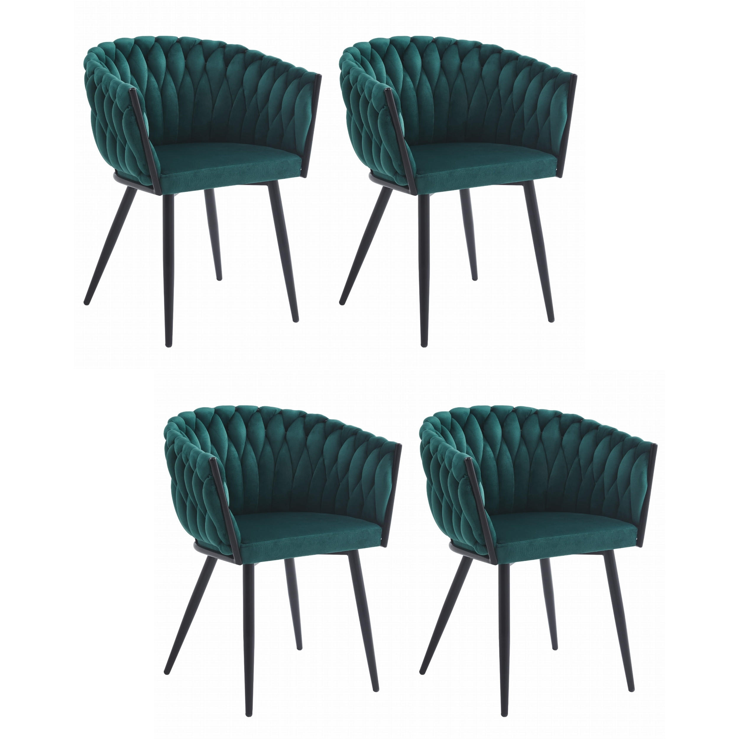 STUHL ARONA 4-er Set, Grün, Schwarze metallische Beine - Grün, Textil/Metall (61/79/55cm) - Komodee