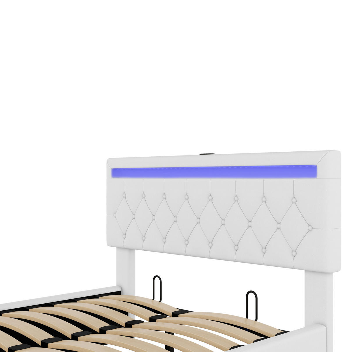 POLSTERBETT aus Leinen und MDF 140x200 cm Weiß mit LED-Beleuchtung, USB-C und hydraulischem Bettkasten - Weiß, Textil (140/200cm) - IVMEU