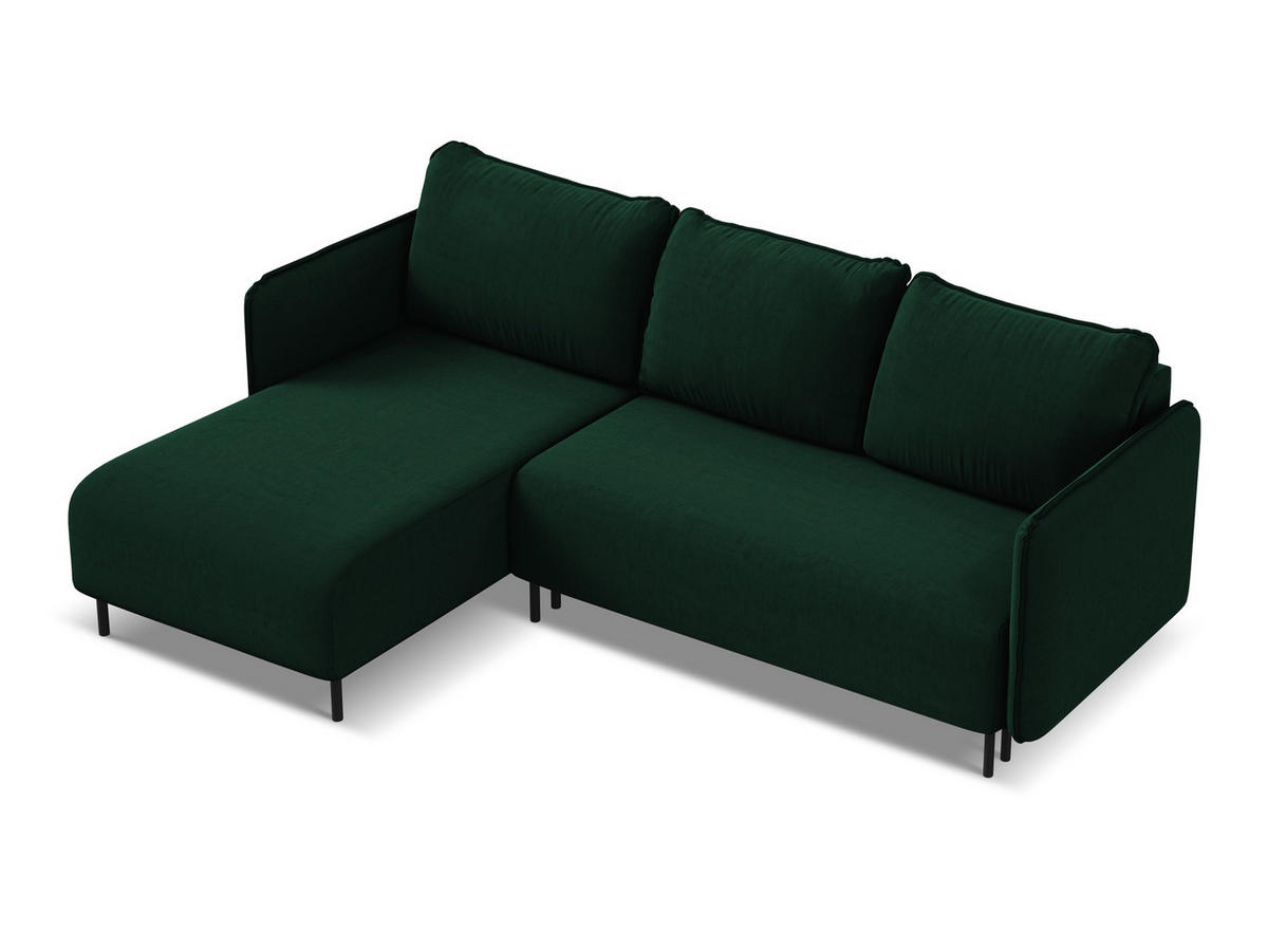 ECKSOFA mit Schlaffunktion Samt Stoff Grün - Dunkelgrün/Schwarz, Holz/Textil (162/236cm) - Makamii