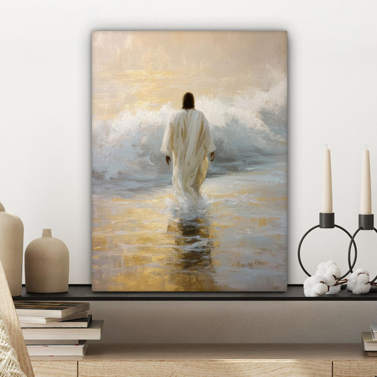 LEINWANDBILD Gemälde - Welle - Jesus - Abstrakt Room Decor 30x40 cm - Goldfarben, Textil (30/40cm) - MuchoWow