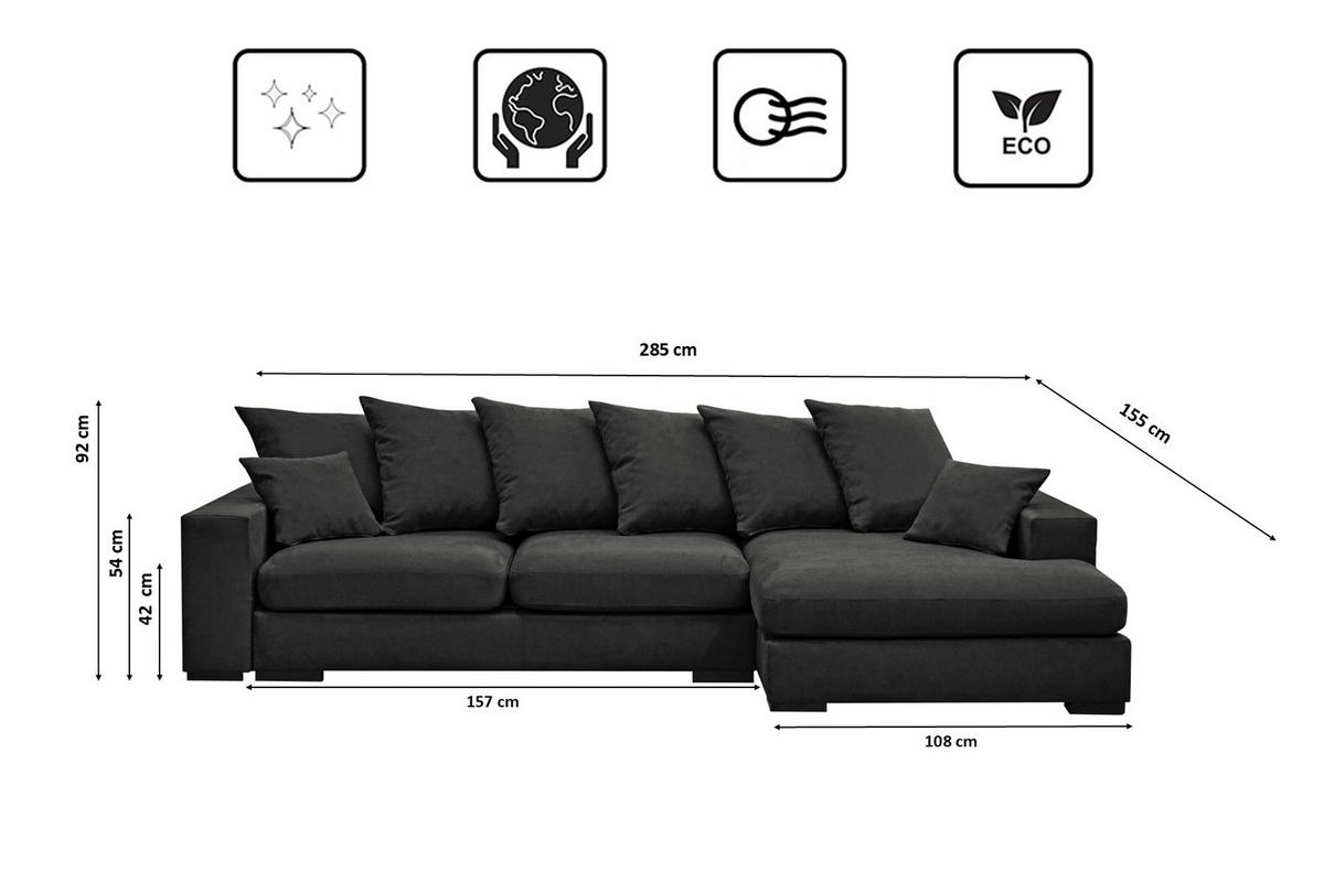 ECKSOFA Mit Schlaffunktion Und Bettkasten Couch L-form Gabon Stoff Riviera Rechts Schwarz - Schwarz, Holz (285/155cm) - Kaiser Möbel