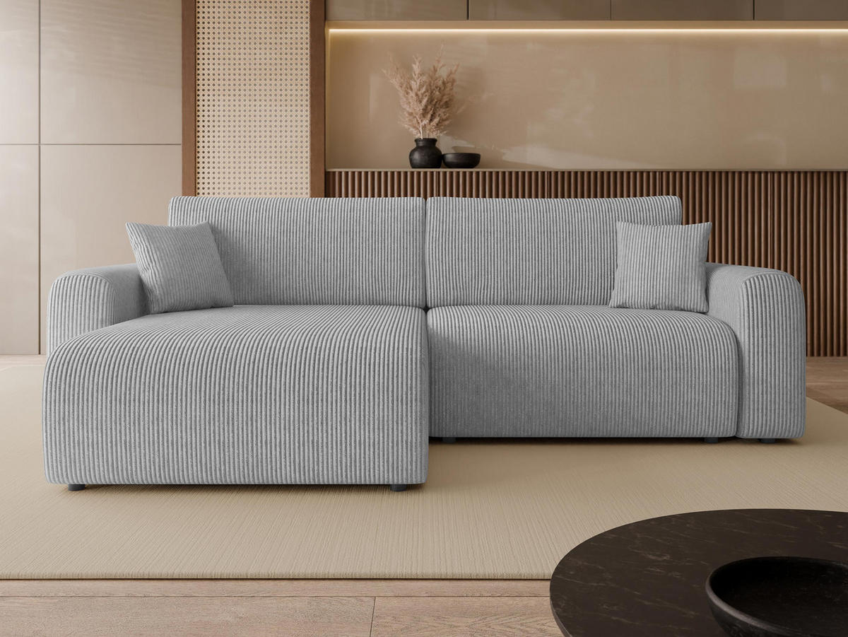 ECKSOFA Floryn L Cord - Hellgrau/Schwarz, Holz/Kunststoff (245/145cm) - MIRJAN24