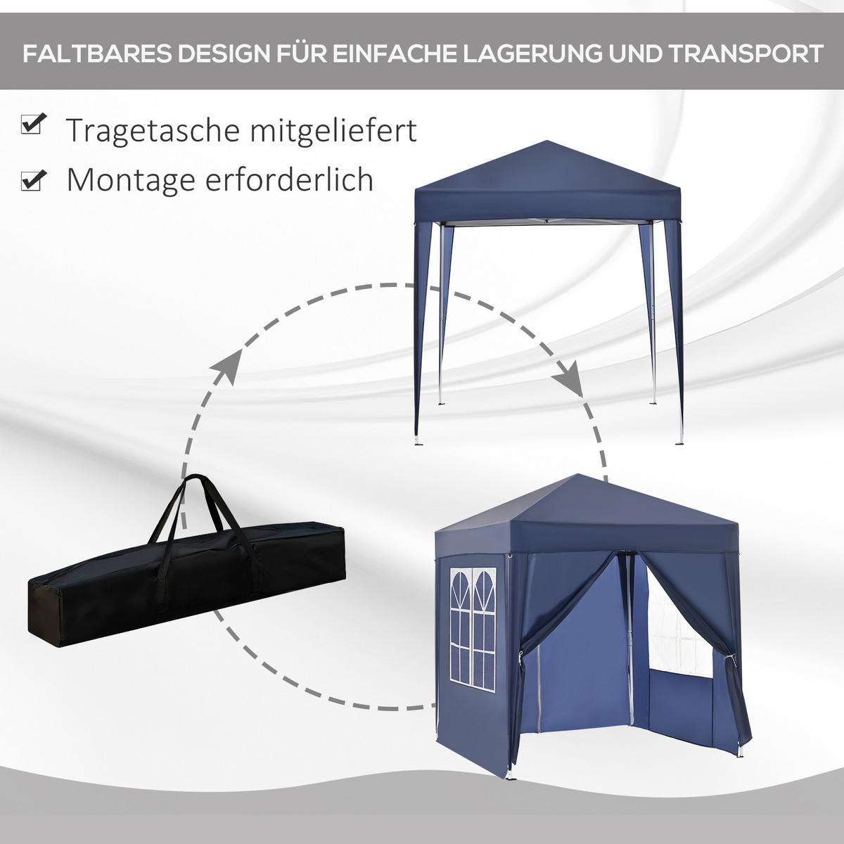 FALTPAVILLON, Weiß+Schwarz, Stahl, Oxford-Stoff - Blau, Metall (200/240/200cm) - Outsunny