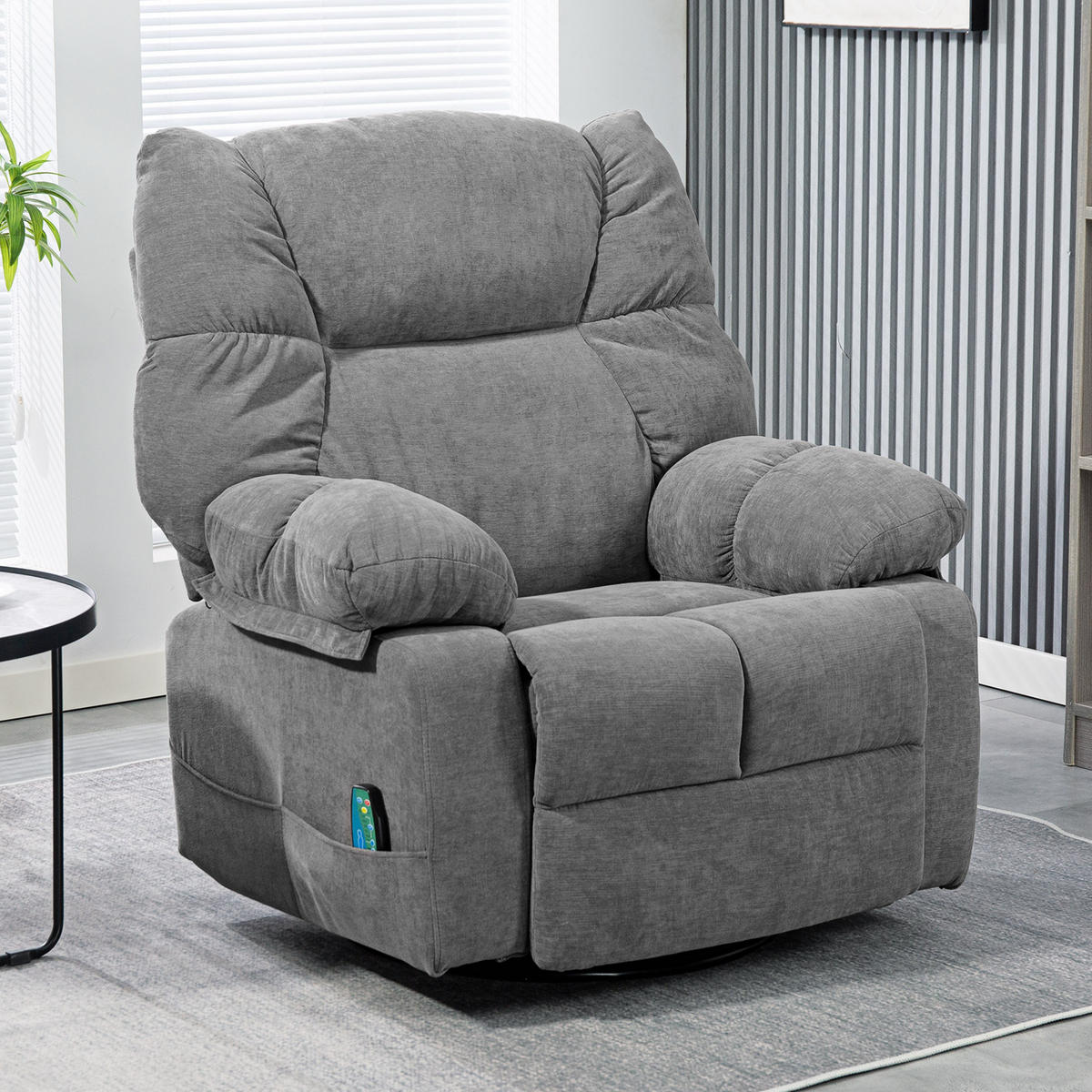 RELAXSESSEL mit Massagefunktion Drehbarer Massagesessel Fernbedienung Dunkelgrau - Dunkelgrau/Schwarz, Textil/Metall (90/98/98cm) - HOMCOM