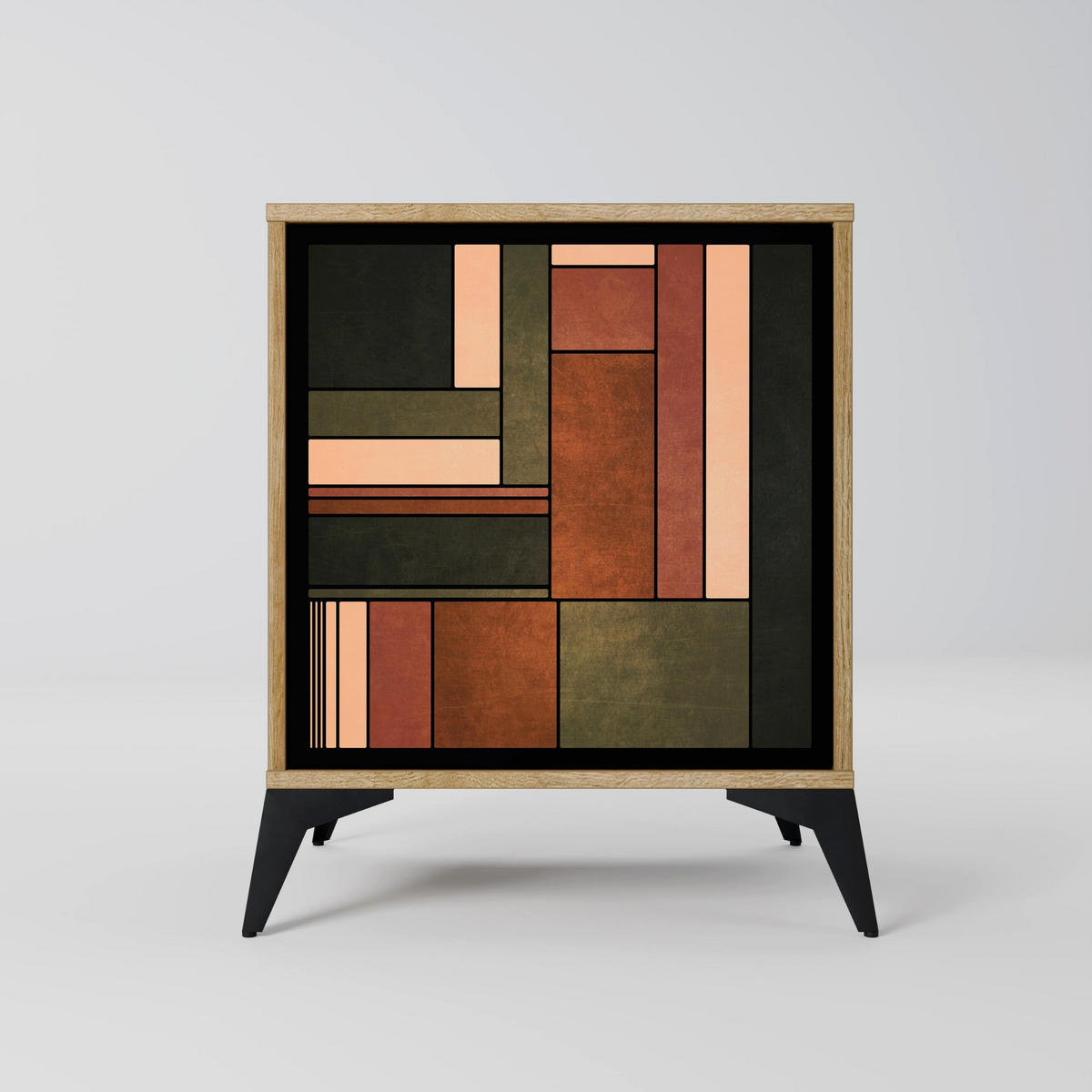 SIDEBOARD FIGURES OF NATURE, Eichefarben, 57,5x42x70,5 cm, Schwarze Metall-Sternfüße - Eichefarben/Multicolor, Holzwerkstoff/Metall (57.5/70.5/42cm) - SpaceRebels